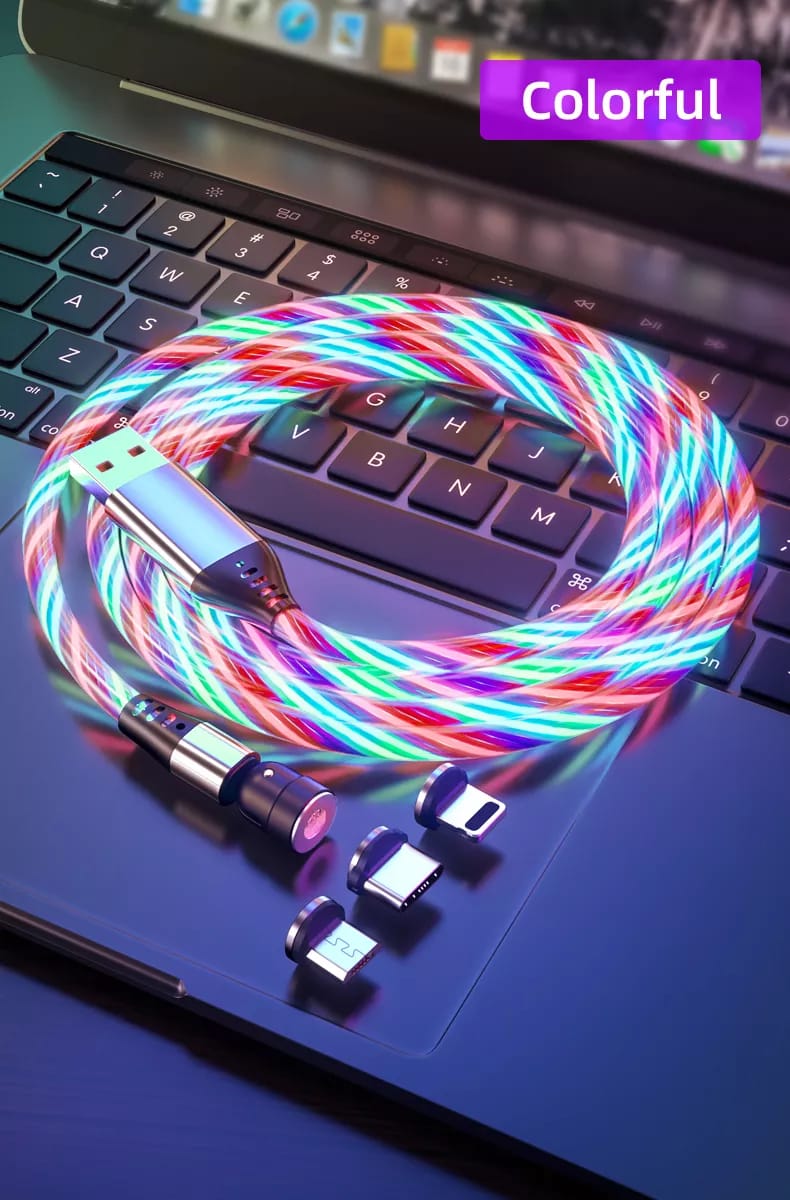 Flowing Ligh Magnetic Streamer Data Line Cable for Iphone Android Typec