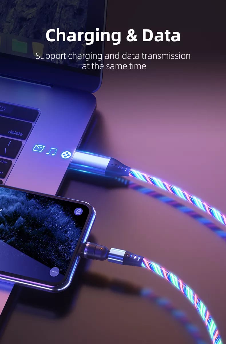 Flowing Ligh Magnetic Streamer Data Line Cable for Iphone Android Typec